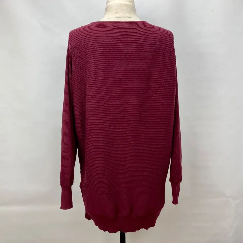 Nyland Women Rib Knit Sweater Tunic Top Small Oversized Lagenlook Dolman Sleeves